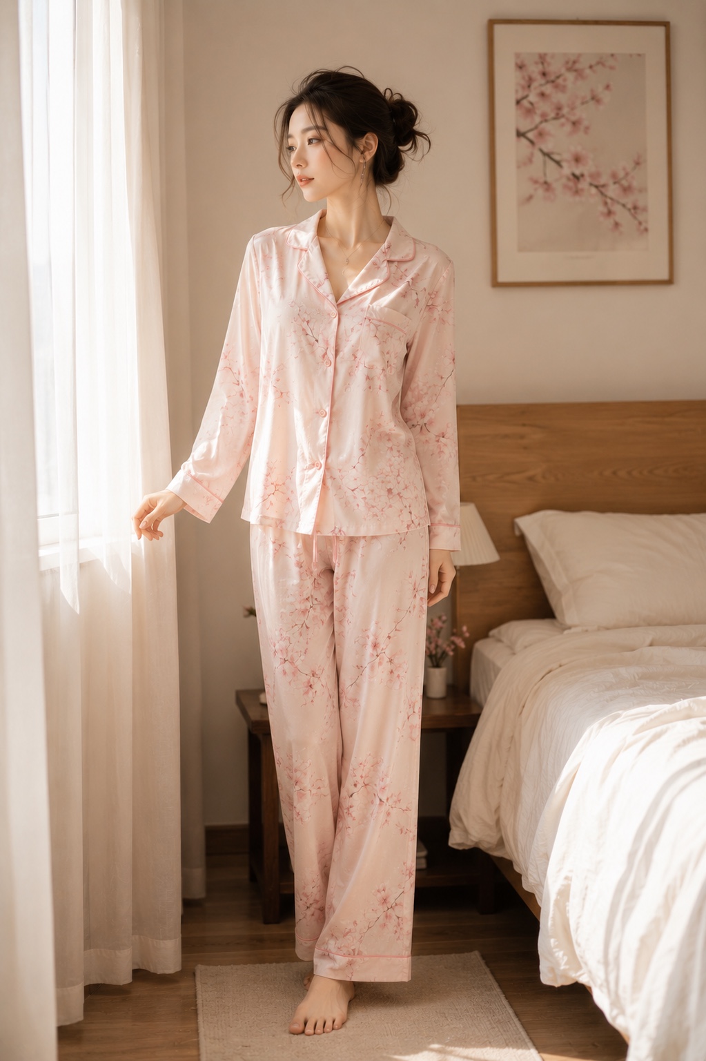 樱花棉绸 · 樱花印花睡衣套装